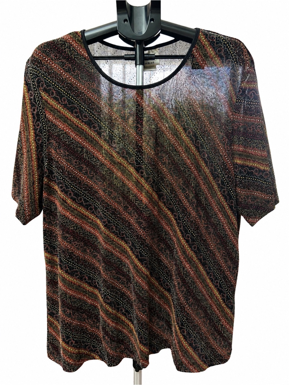 Kathie Lee Collection Black Multi-Stripe Short Sleeve Blouse